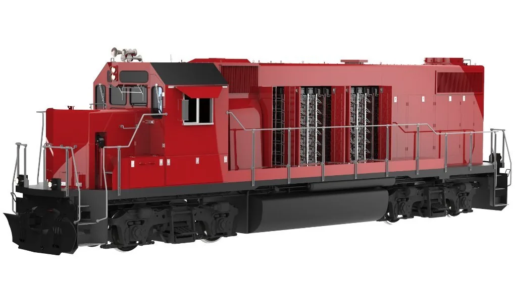 CAD model of a battery-electric road switcher locomotive