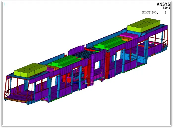 Shell element model of a low-floor light rail vehicle carbody