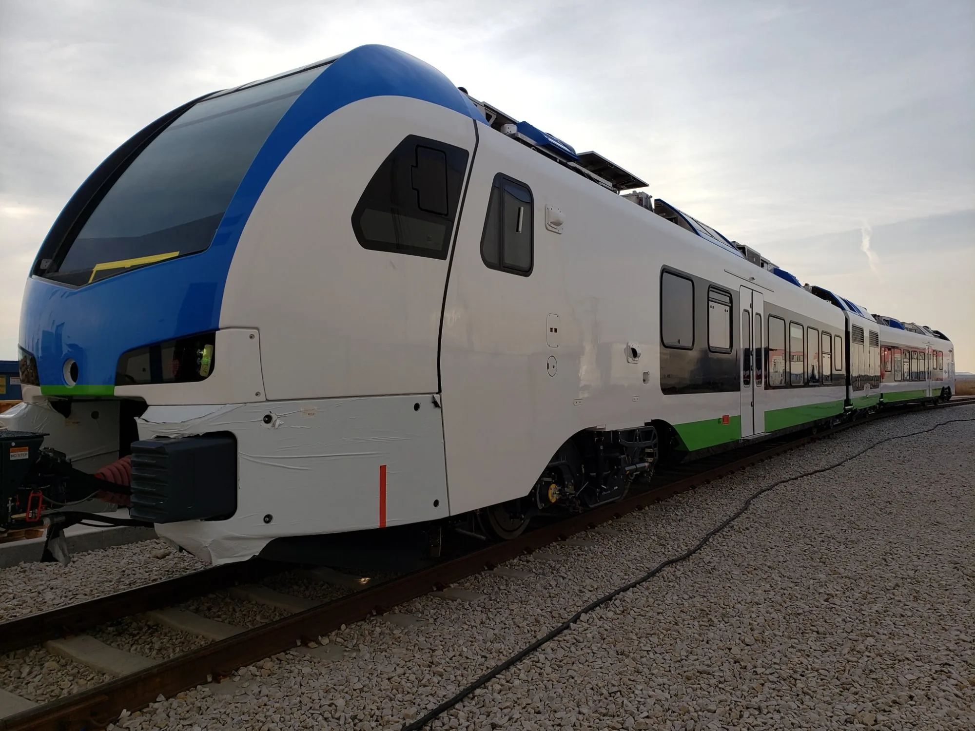 Modern passenger trainset on test track